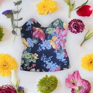 BETSEY JOHNSON PUNK LABEL 1980'S FLORAL BUSTIER TOP